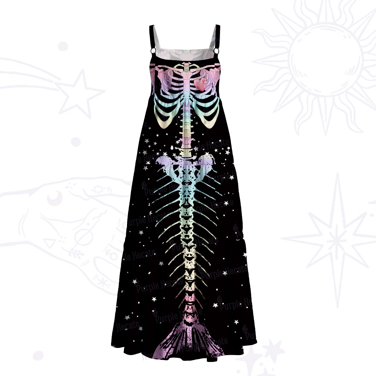 Purplehecate Spooky Skeleton Wide Straps Maxi Dress