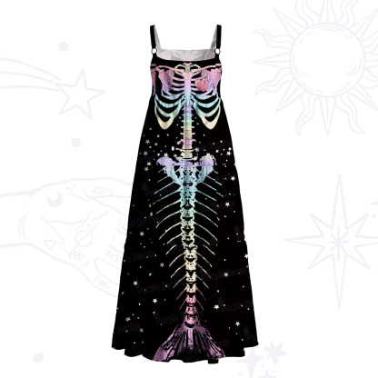 Purplehecate Spooky Skeleton Wide Straps Maxi Dress
