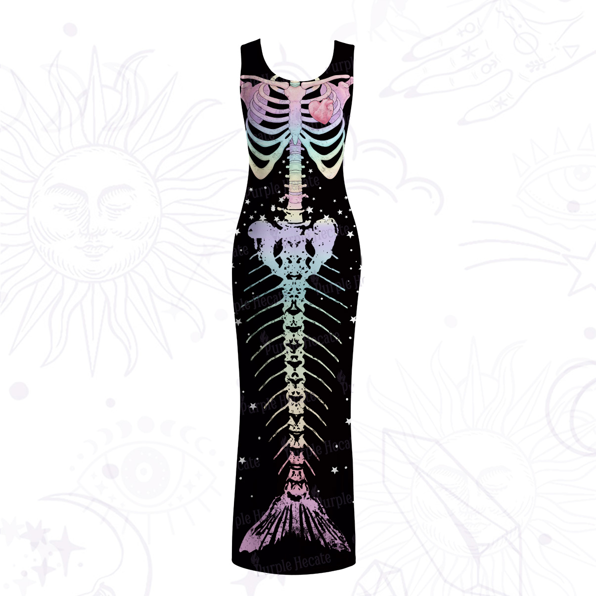 Purplehecate Spooky Skeleton Mesh Maxi Tank Beach Dress