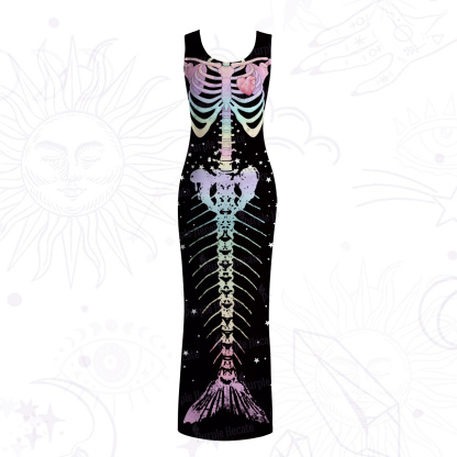 Purplehecate Spooky Skeleton Mesh Maxi Tank Beach Dress