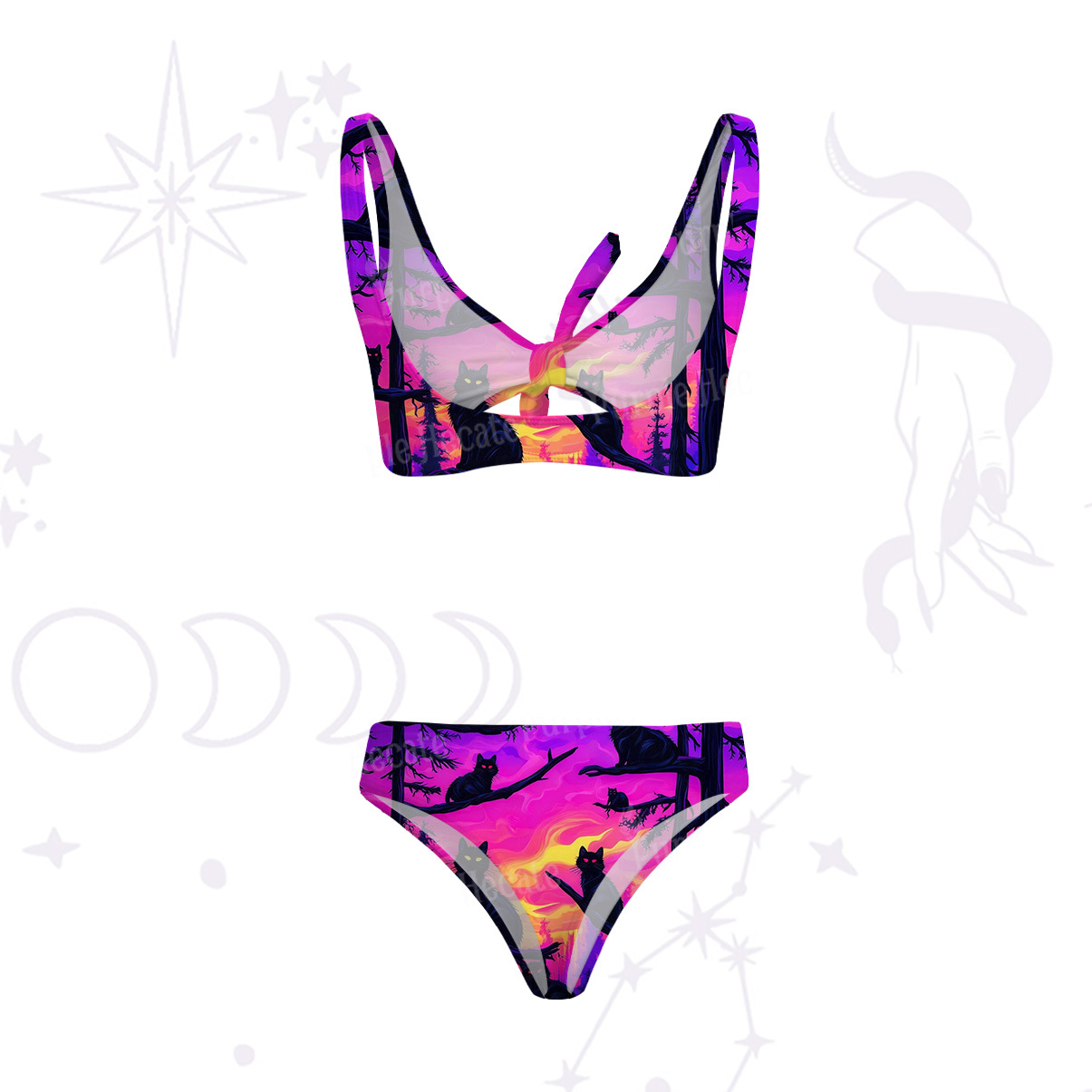 Purplehecate Twilight Forest Guardian Cat Versa-Tie Two-Piece Swimsuit