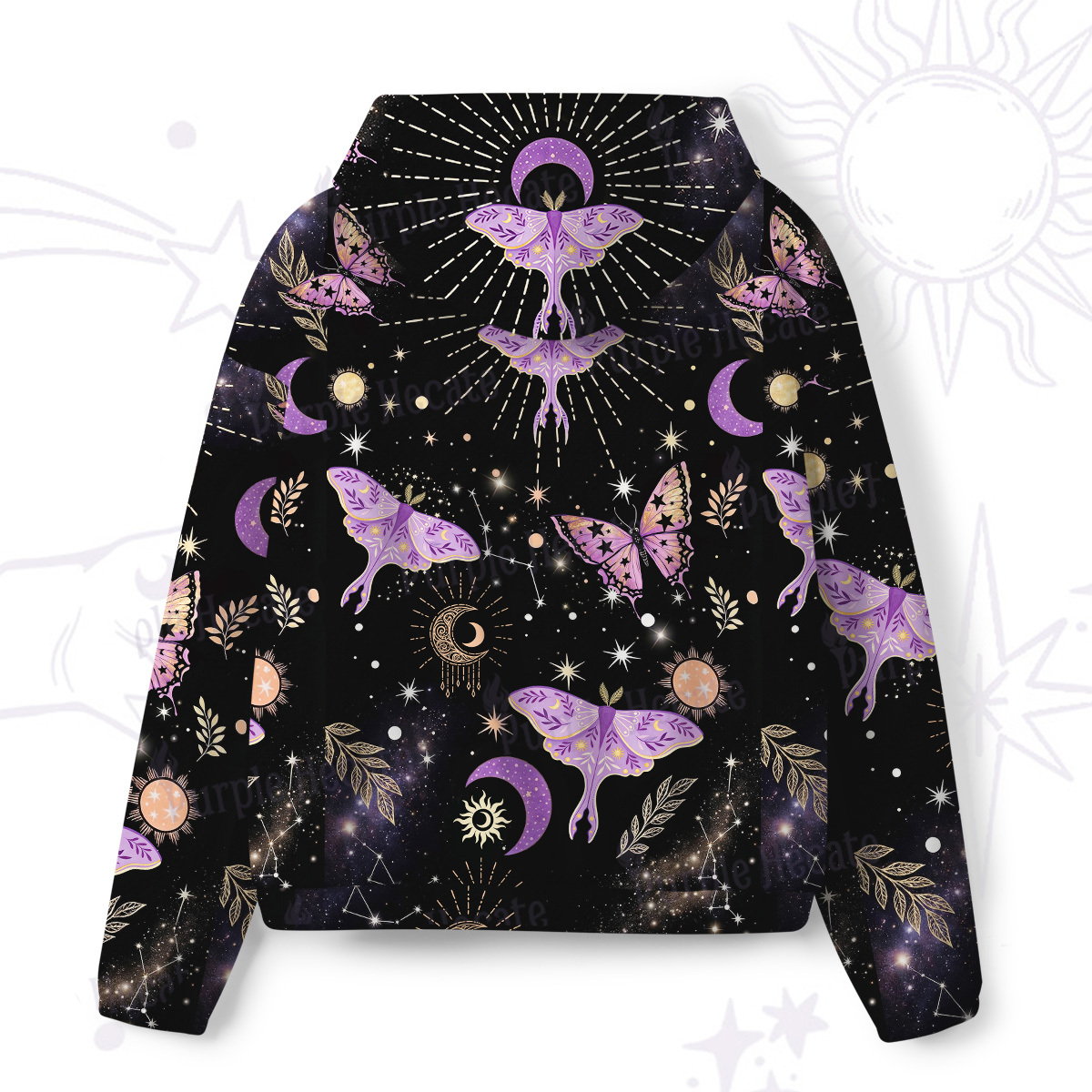 Purplehecate Starry Night Lunar Moth All-Over Print Hoodie