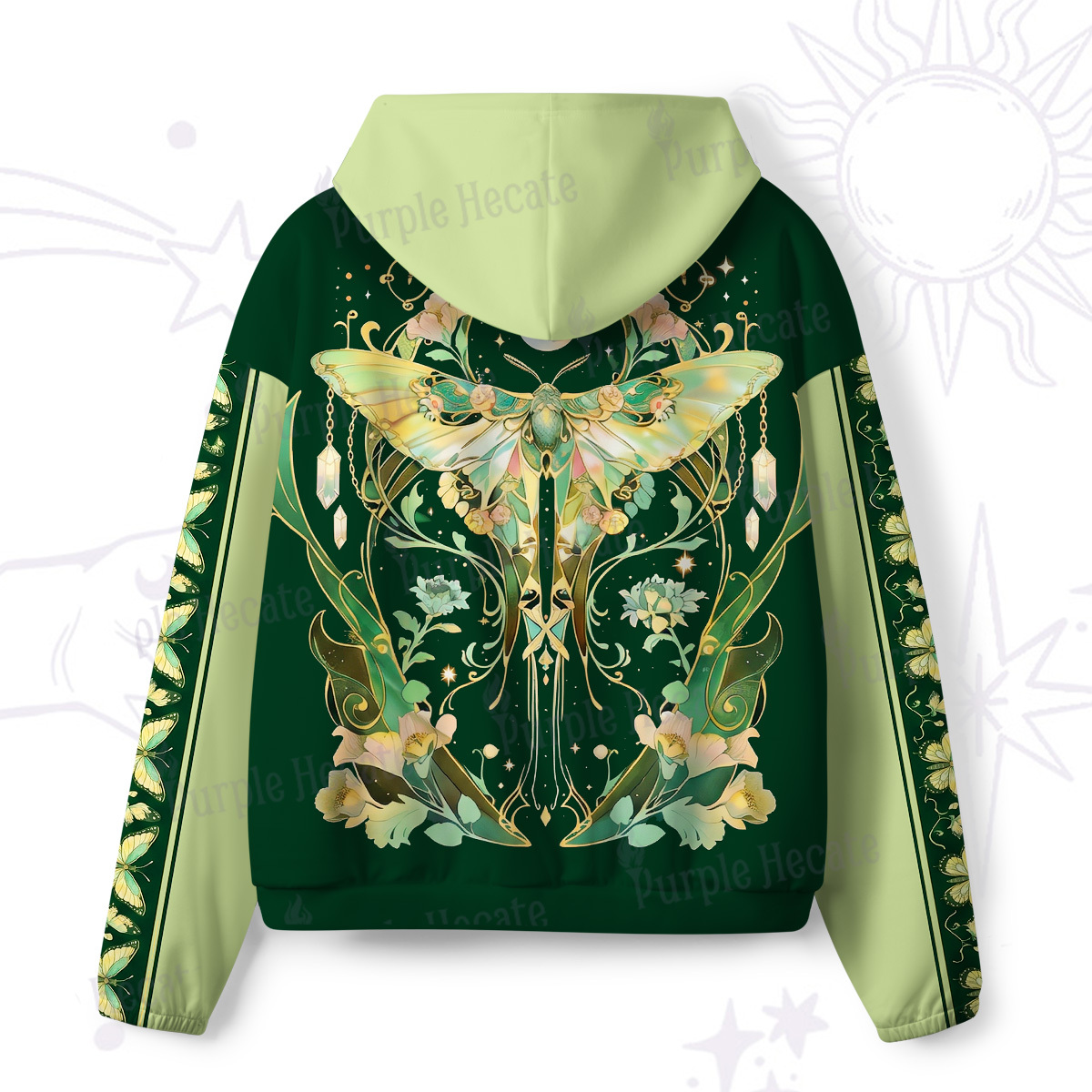 Purplehecate Moon Moth Rave All-Over Print Hoodie