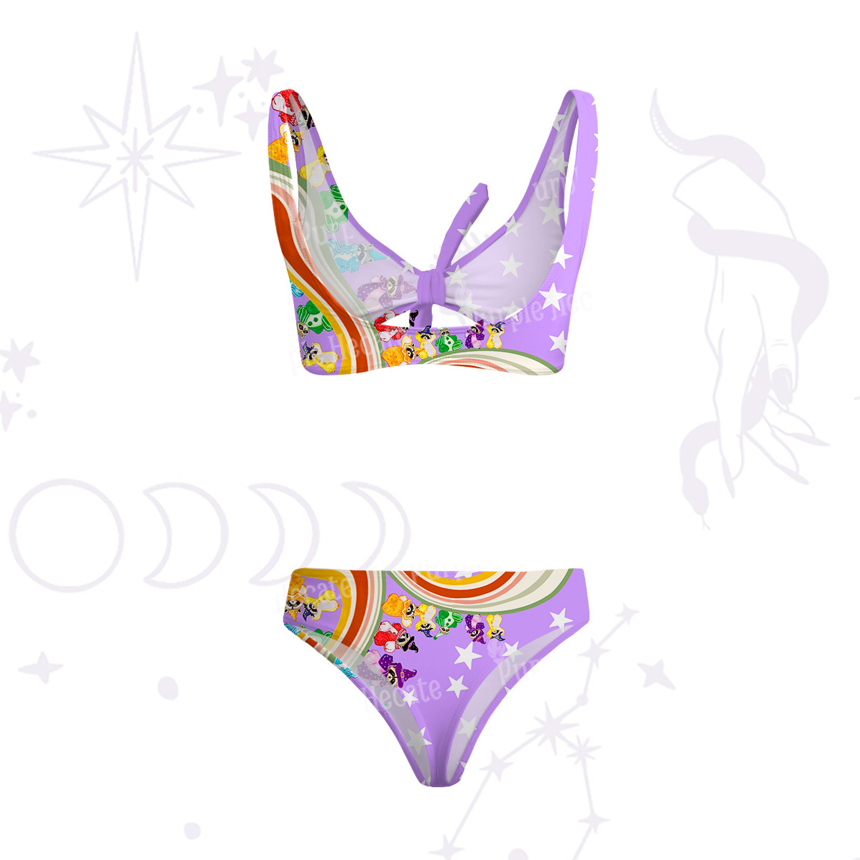 Purplehecate Rainbow Raccoon Star Versa-Tie Two-Piece Swimsuit