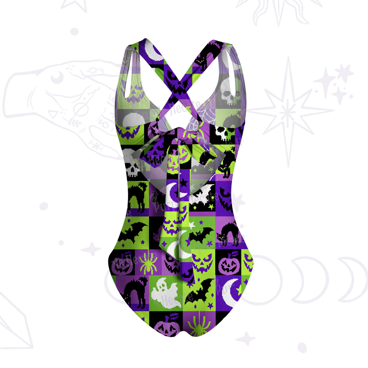 Purplehecate Spooky Patchwork Halloween One-Piece Swimsuit