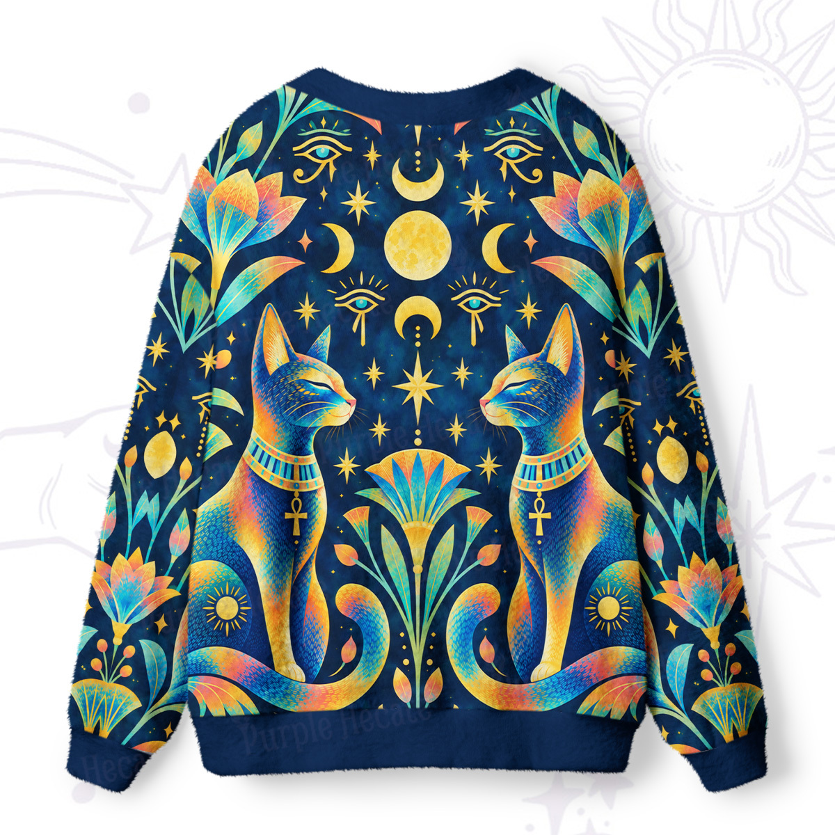Purplehecate Temple of Moon Cats Ugly Cardigan Sweaters