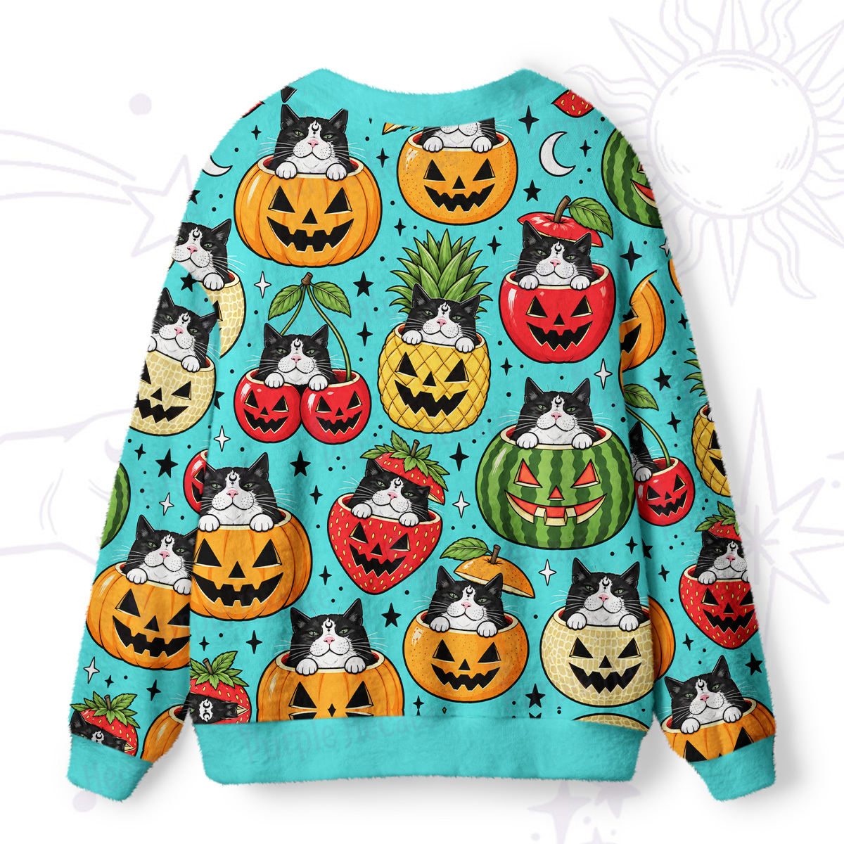 Purplehecate Meowlloween Pumpkins Ugly Cardigan Sweaters