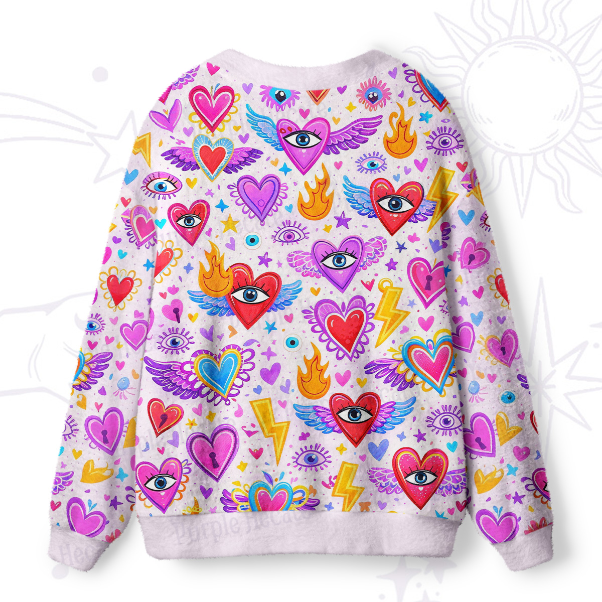 Purplehecate Mystic Heart Eye Wings Ugly Cardigan Sweaters