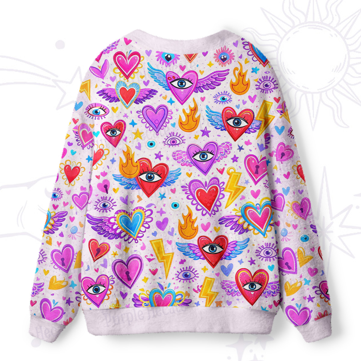 Purplehecate Mystic Heart Eye Wings Ugly Cardigan Sweaters