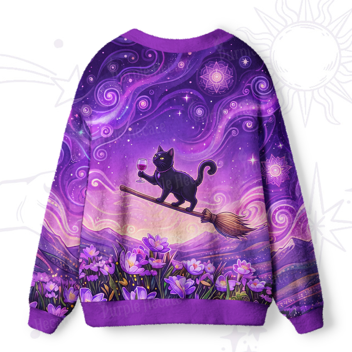 Purplehecate Magic Cat Starry Wine Ride Ugly Cardigan Sweaters