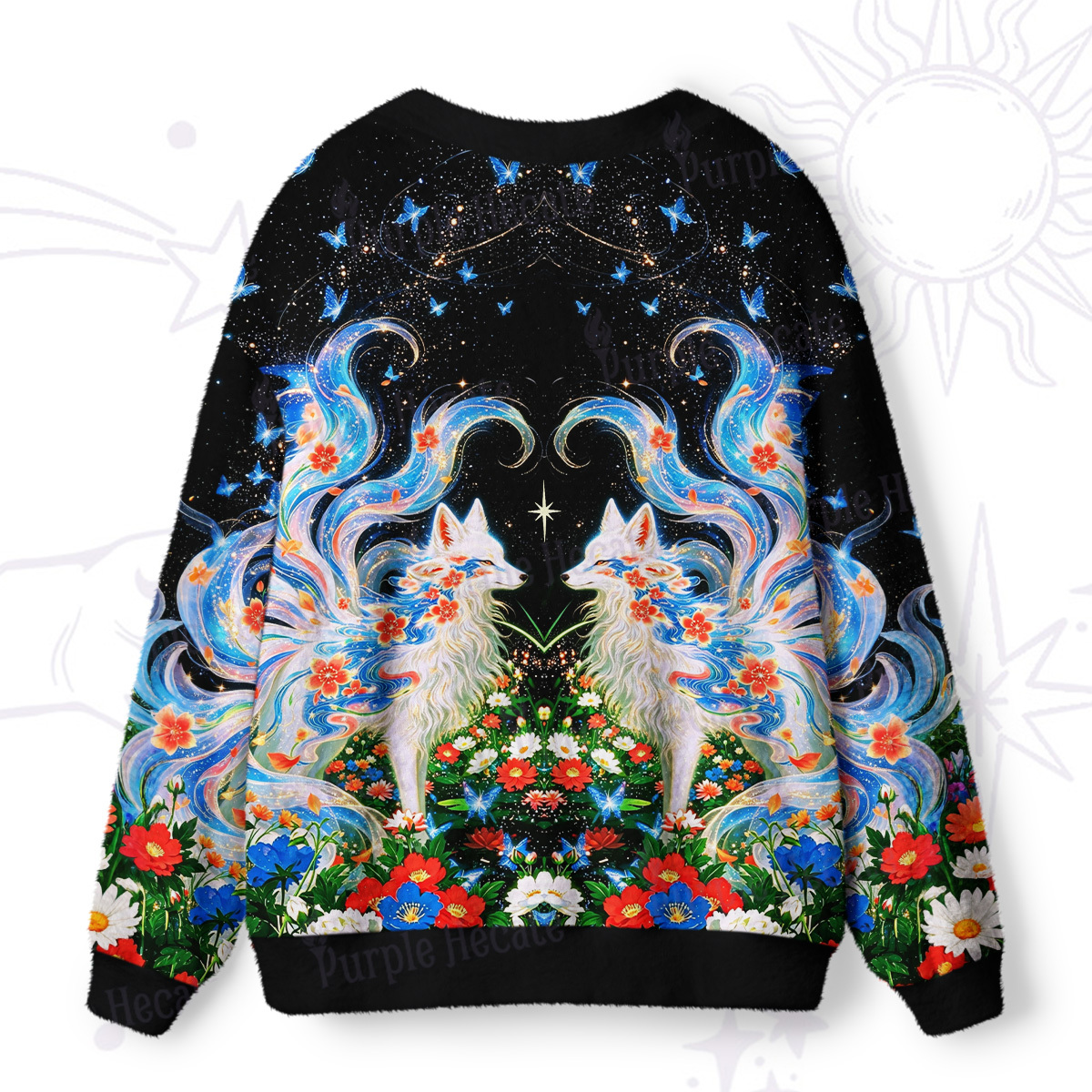 Purplehecate Celestial Spirit Fox Ugly Cardigan Sweaters