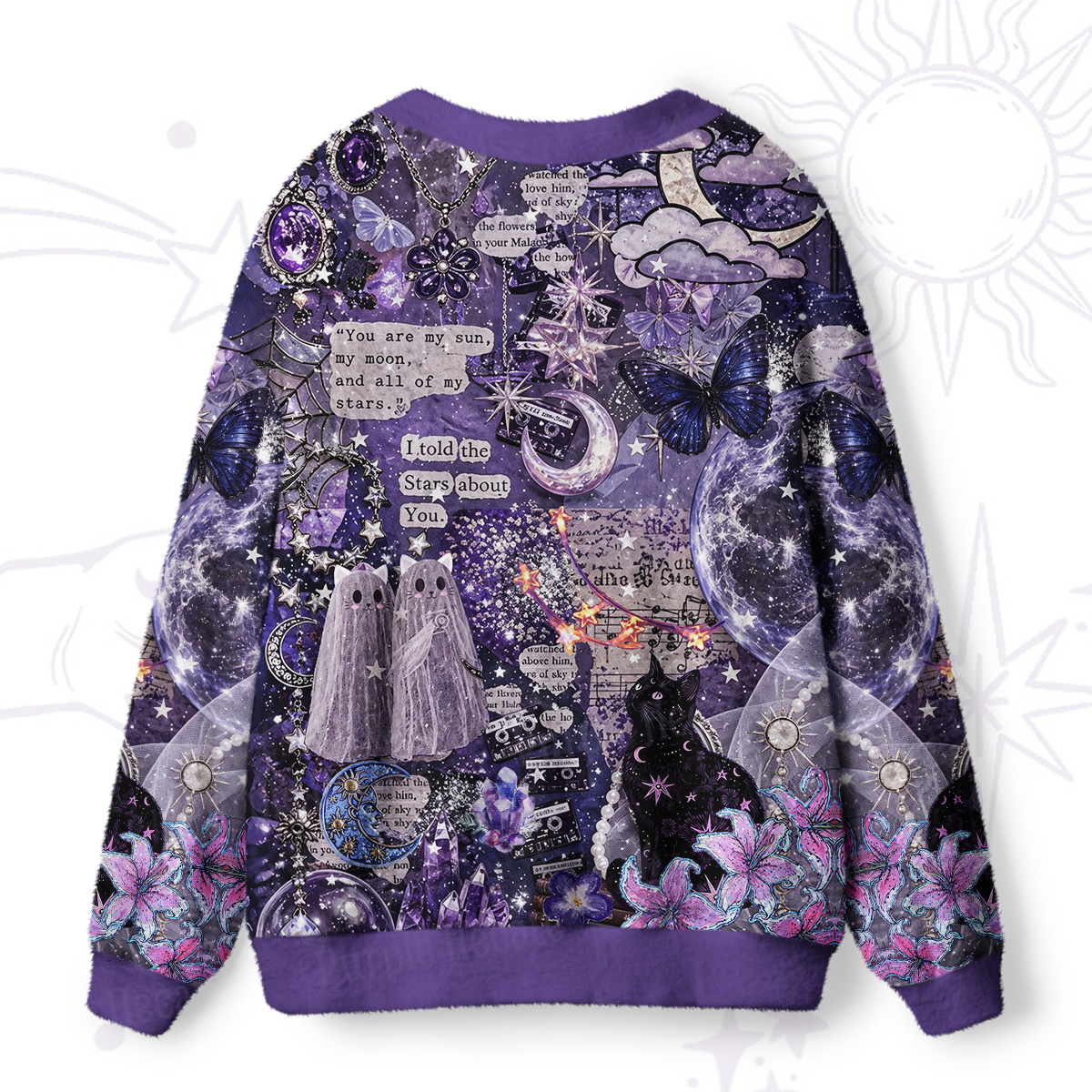 Purplehecate You Are My Moon Black Cat Ugly Cardigan Sweaters