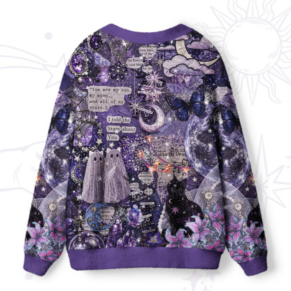 Purplehecate You Are My Moon Black Cat Ugly Cardigan Sweaters
