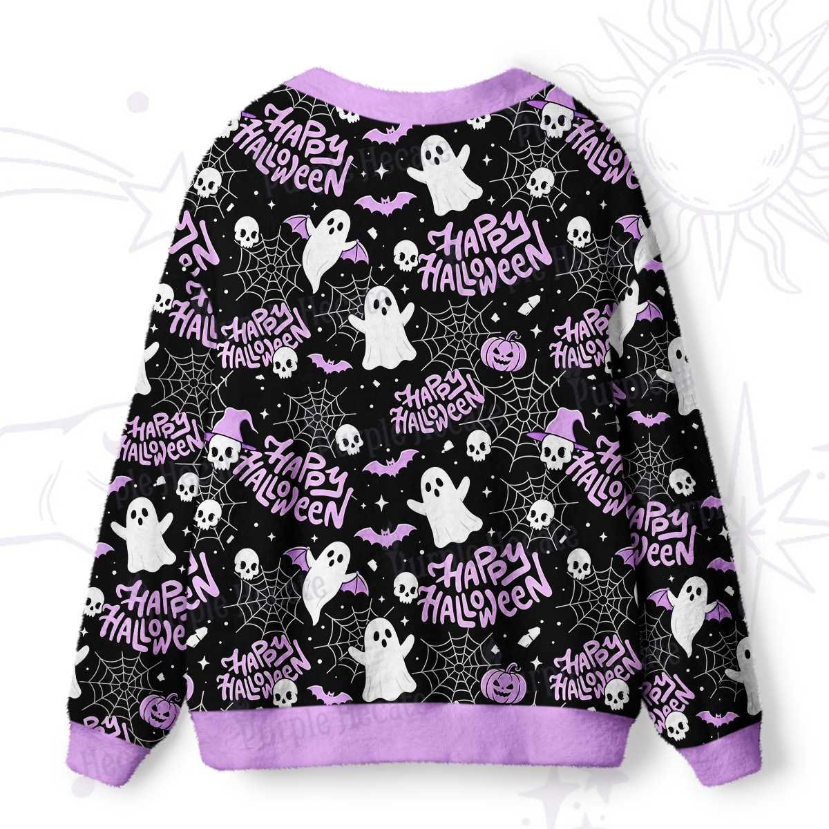 Purplehecate Cute Ghost Happy Halloween Ugly Cardigan Sweaters