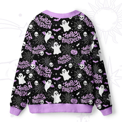 Purplehecate Cute Ghost Happy Halloween Ugly Cardigan Sweaters