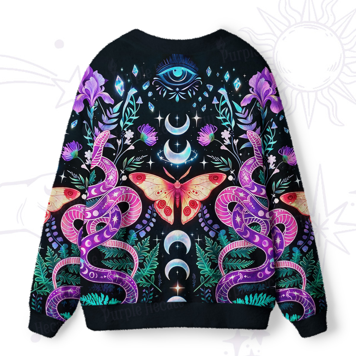 Purplehecate Moon Moth Witchery Ugly Cardigan Sweaters