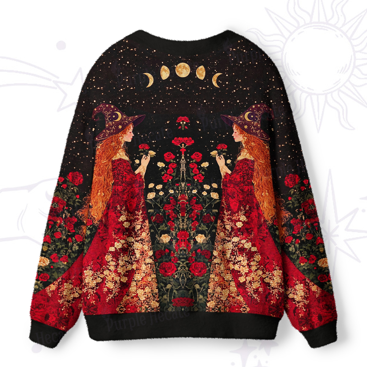 Purplehecate Moon Magic Witchcraft Print Ugly Cardigan Sweaters