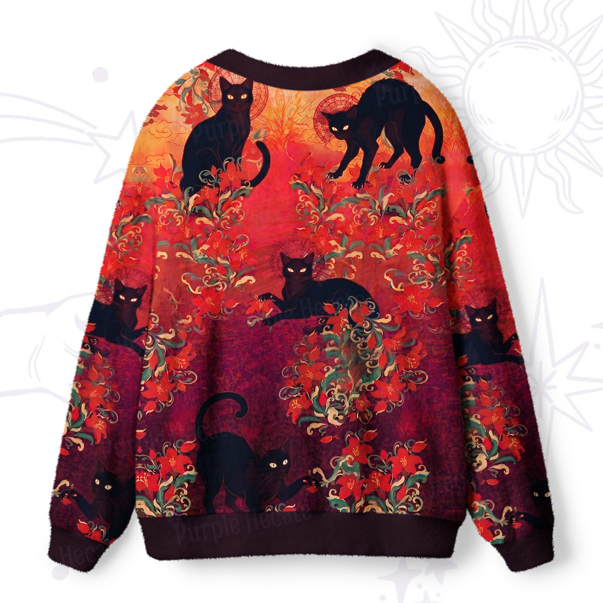 Purplehecate Blazing Jungle Night Cat Ugly Cardigan Sweaters