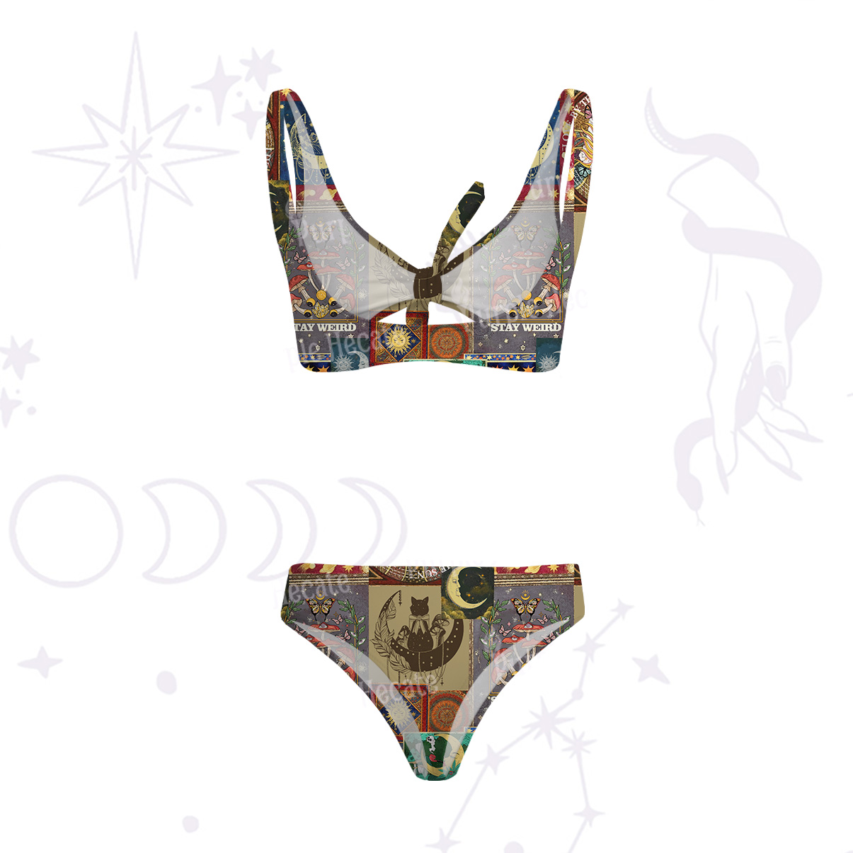 Purplehecate Starry Moon Patchwork for Cosmic Lovers Versa-Tie Two-Piece Swimsuit