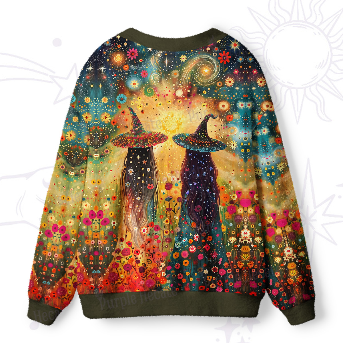Purplehecate Starlit Flower Field Twin Witches Ugly Cardigan Sweaters
