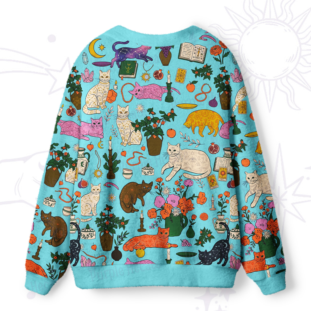 Purplehecate Lazy Cats in the Flower House Ugly Cardigan Sweaters