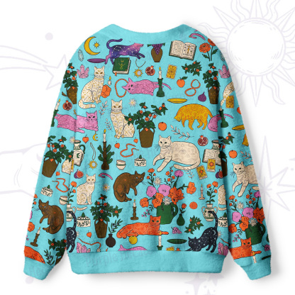 Purplehecate Lazy Cats in the Flower House Ugly Cardigan Sweaters