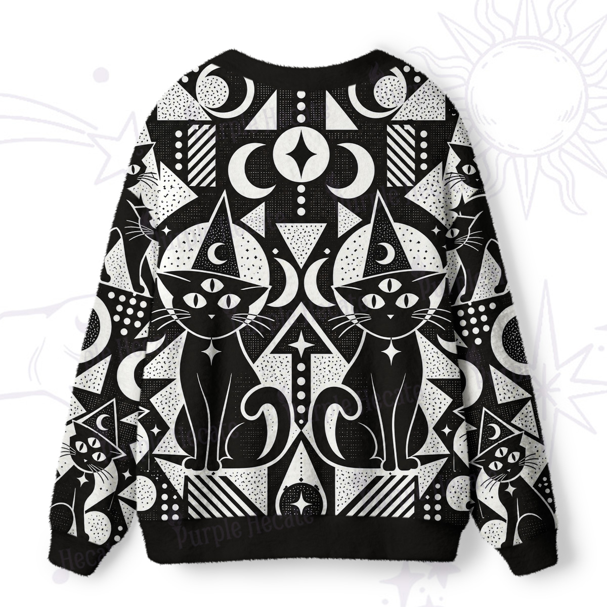 Purplehecate Celestial Geometric Cats Ugly Cardigan Sweaters