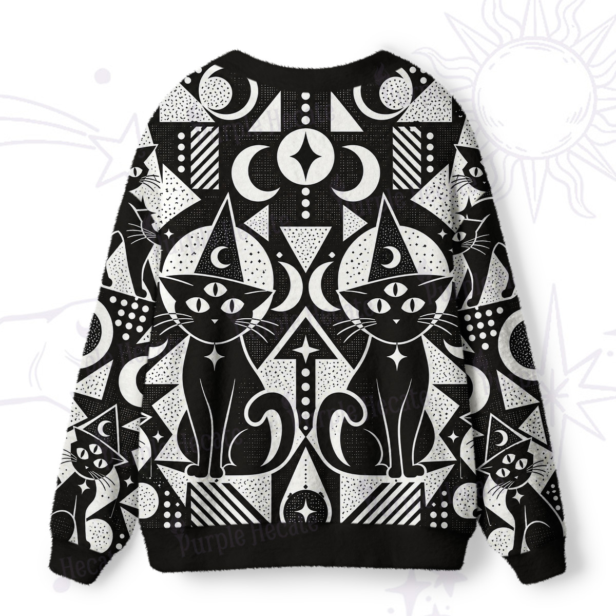 Purplehecate Celestial Geometric Cats Ugly Cardigan Sweaters