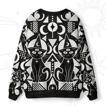 Purplehecate Celestial Geometric Cats Ugly Cardigan Sweaters