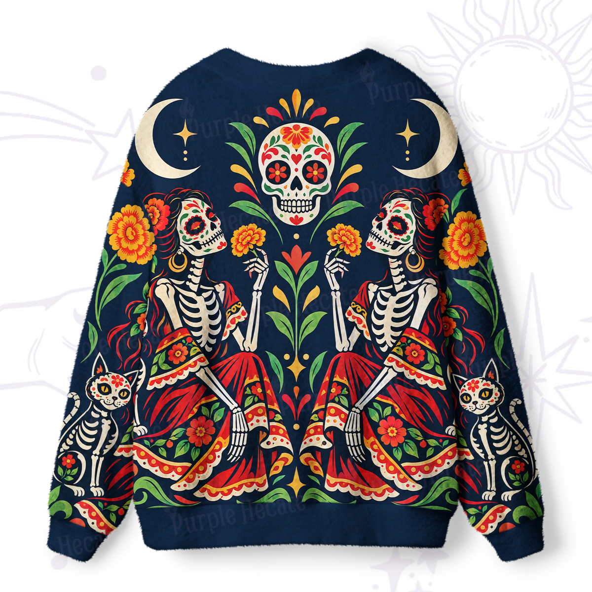 Purplehecate Day of the Dead Skeleton Dance Ugly Cardigan Sweaters