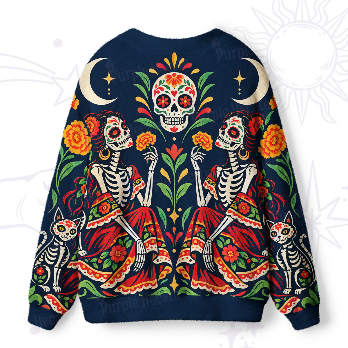 Purplehecate Day of the Dead Skeleton Dance Ugly Cardigan Sweaters