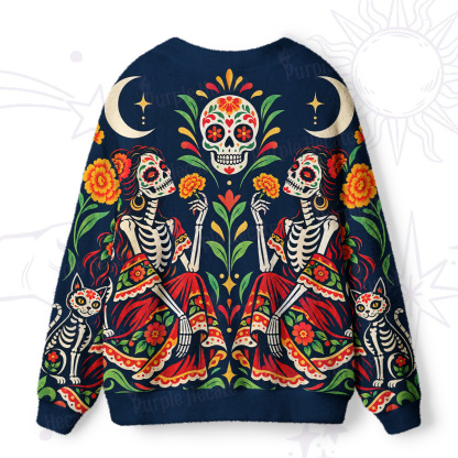 Purplehecate Day of the Dead Skeleton Dance Ugly Cardigan Sweaters