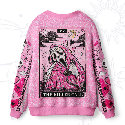 Purplehecate Pink Glitter Scream Mask Spooky Ugly Cardigan Sweaters