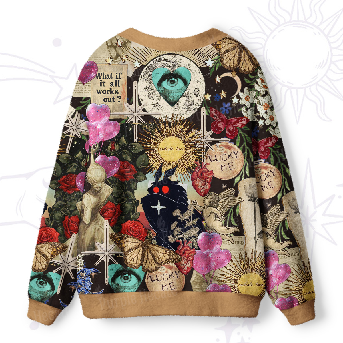 Purplehecate Cryptid Mothman Vintage Collage Ugly Cardigan Sweaters