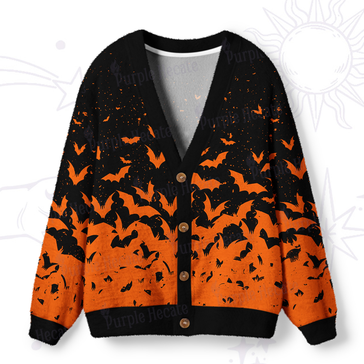 Purplehecate Midnight Bat Swarm Ugly Cardigan Sweaters
