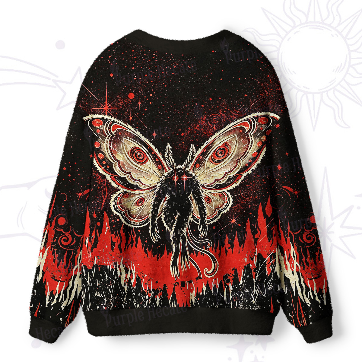 Purplehecate Inferno Fire Mothman Ugly Cardigan Sweaters