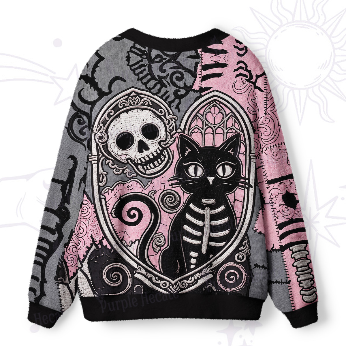 Purplehecate Gothic Skeleton Cat Ugly Cardigan Sweaters