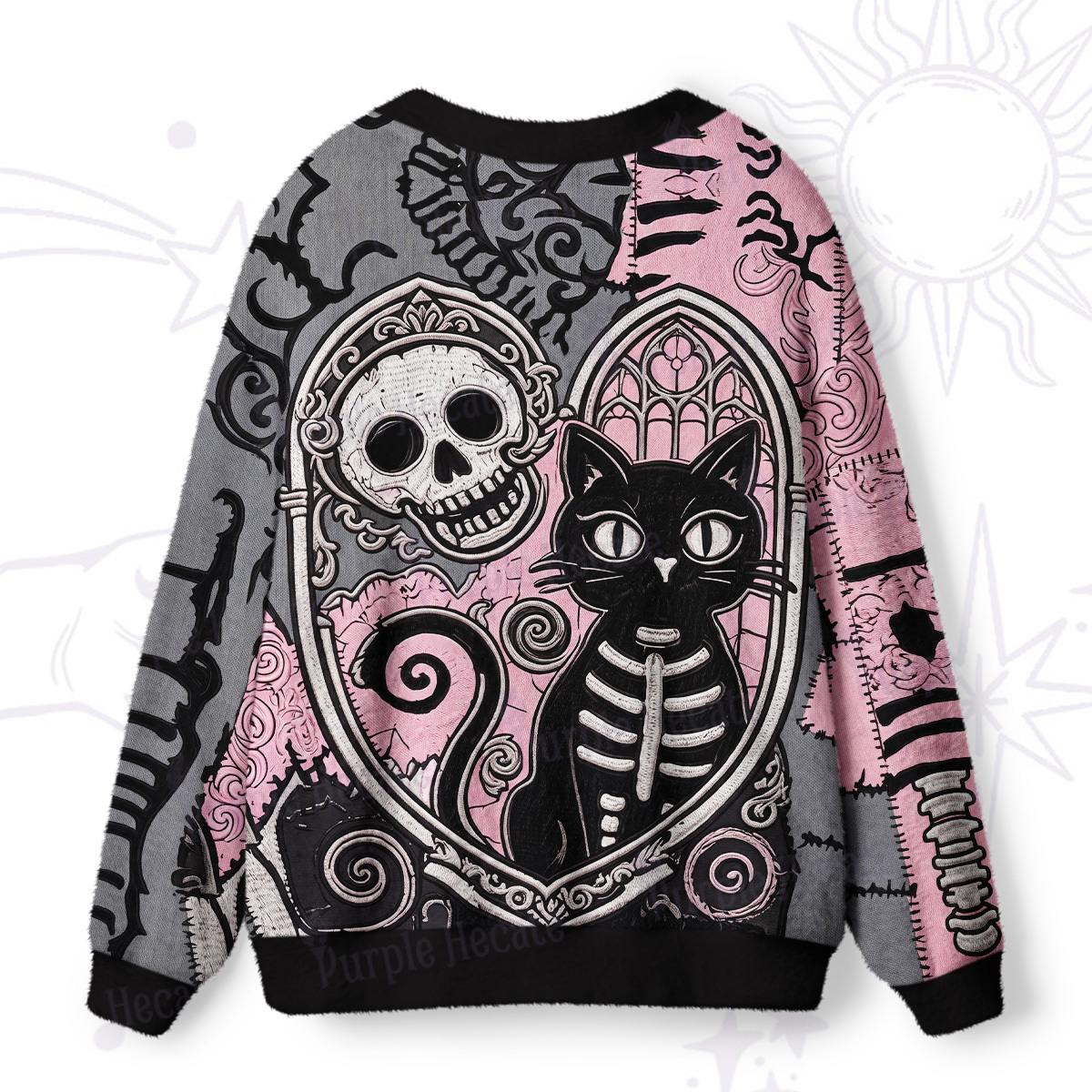 Purplehecate Gothic Skeleton Cat Ugly Cardigan Sweaters