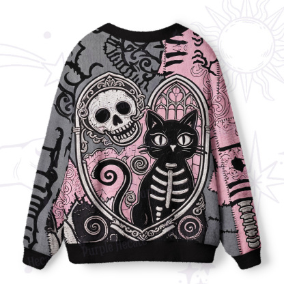 Purplehecate Gothic Skeleton Cat Ugly Cardigan Sweaters