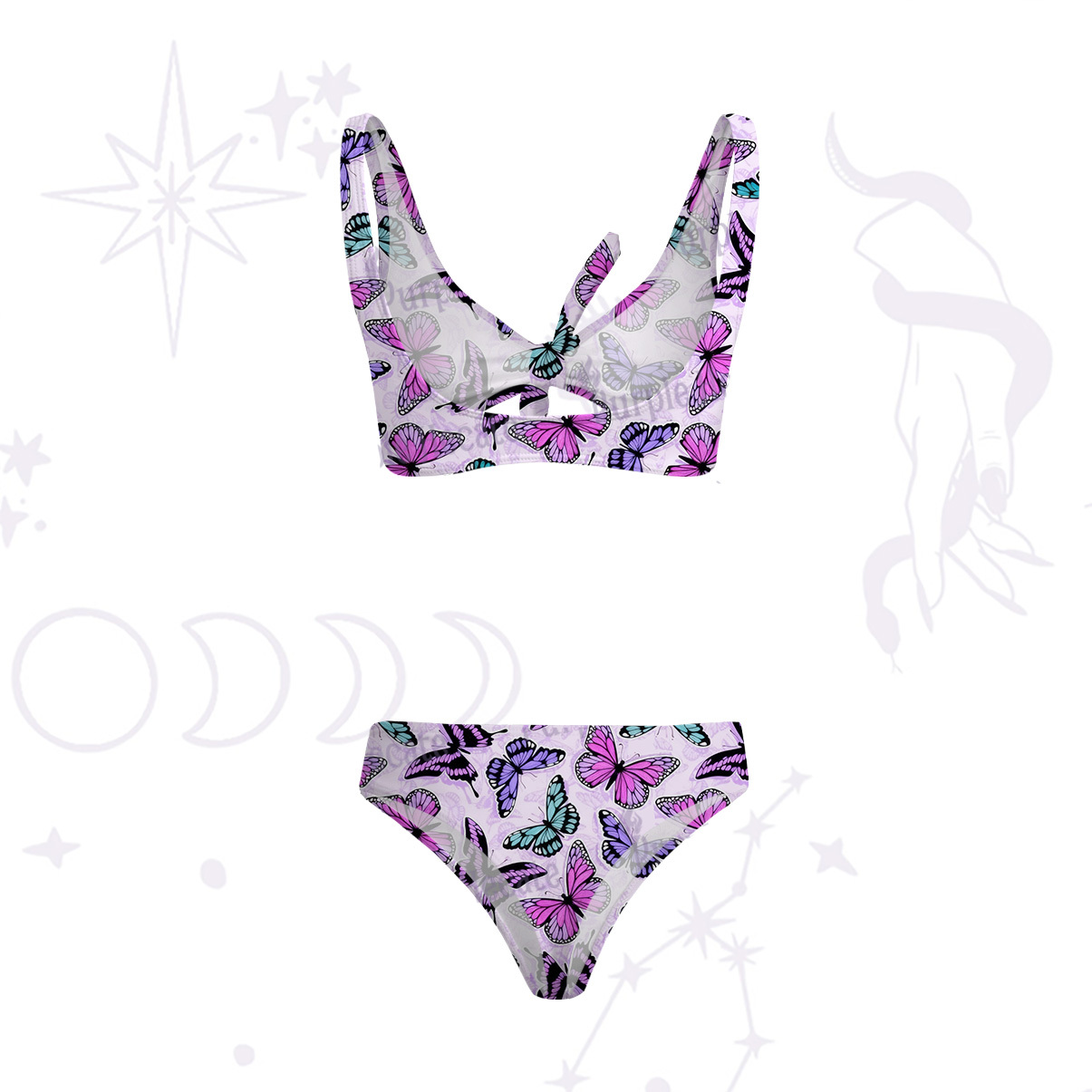 Purplehecate Whimsical Butterfly Versa-Tie Two-Piece Swimsuit
