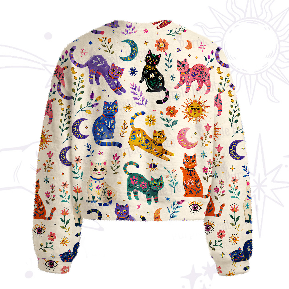 Purplehecate Rainbow Magic Cats Fuzzy Crewneck Sweater
