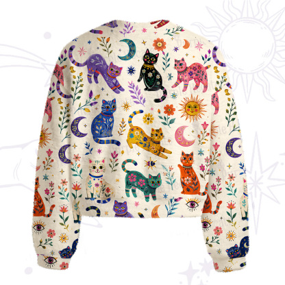 Purplehecate Rainbow Magic Cats Fuzzy Crewneck Sweater