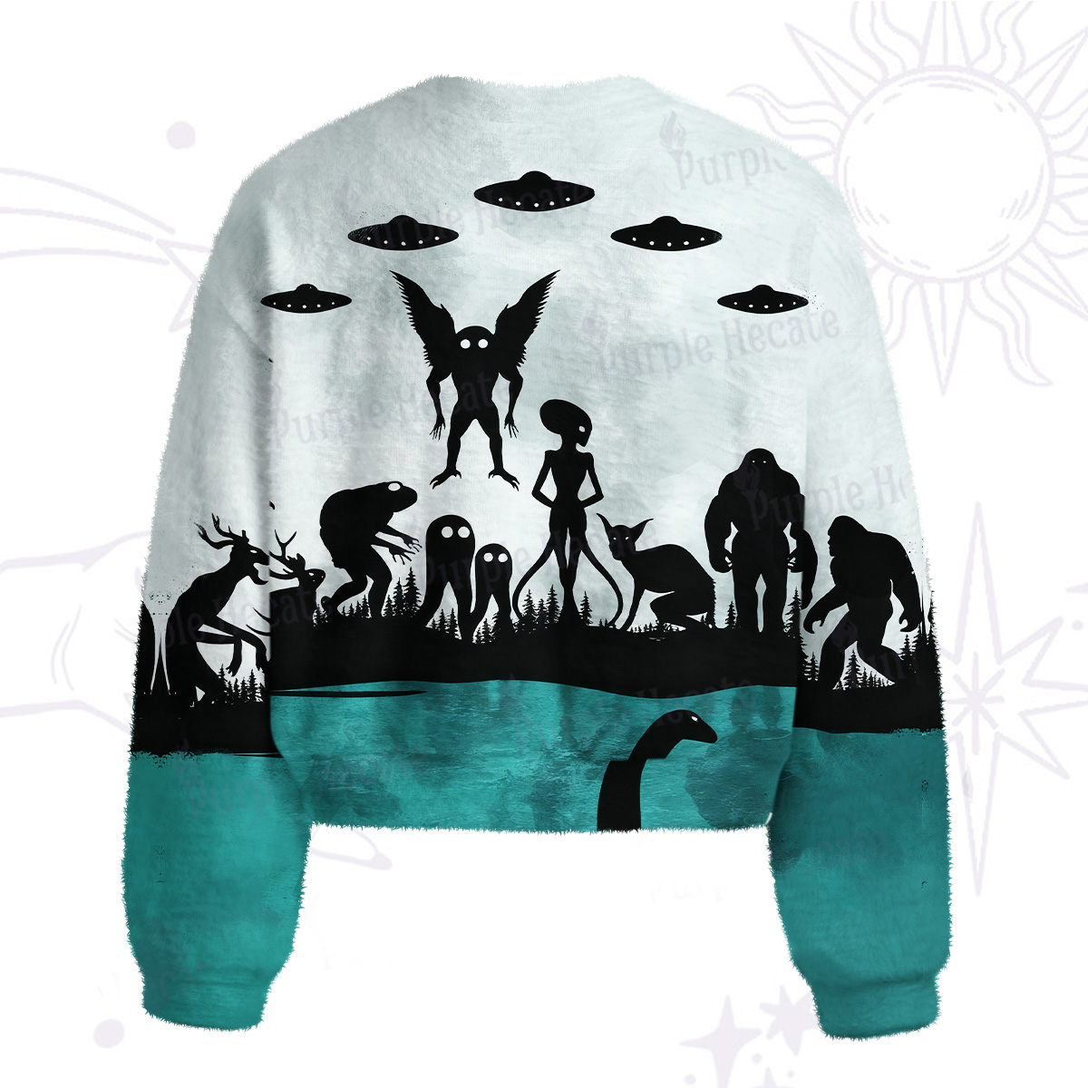Purplehecate Alien Lake Monster Encounter Fuzzy Crewneck Sweater