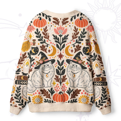 Purplehecate Harvest Ritual Cream Witch Cat Ugly Cardigan Sweaters