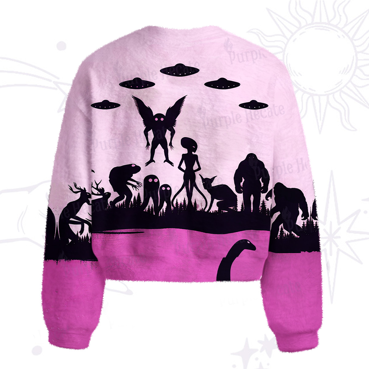 Purplehecate Alien Lake Monster Encounter Fuzzy Crewneck Sweater