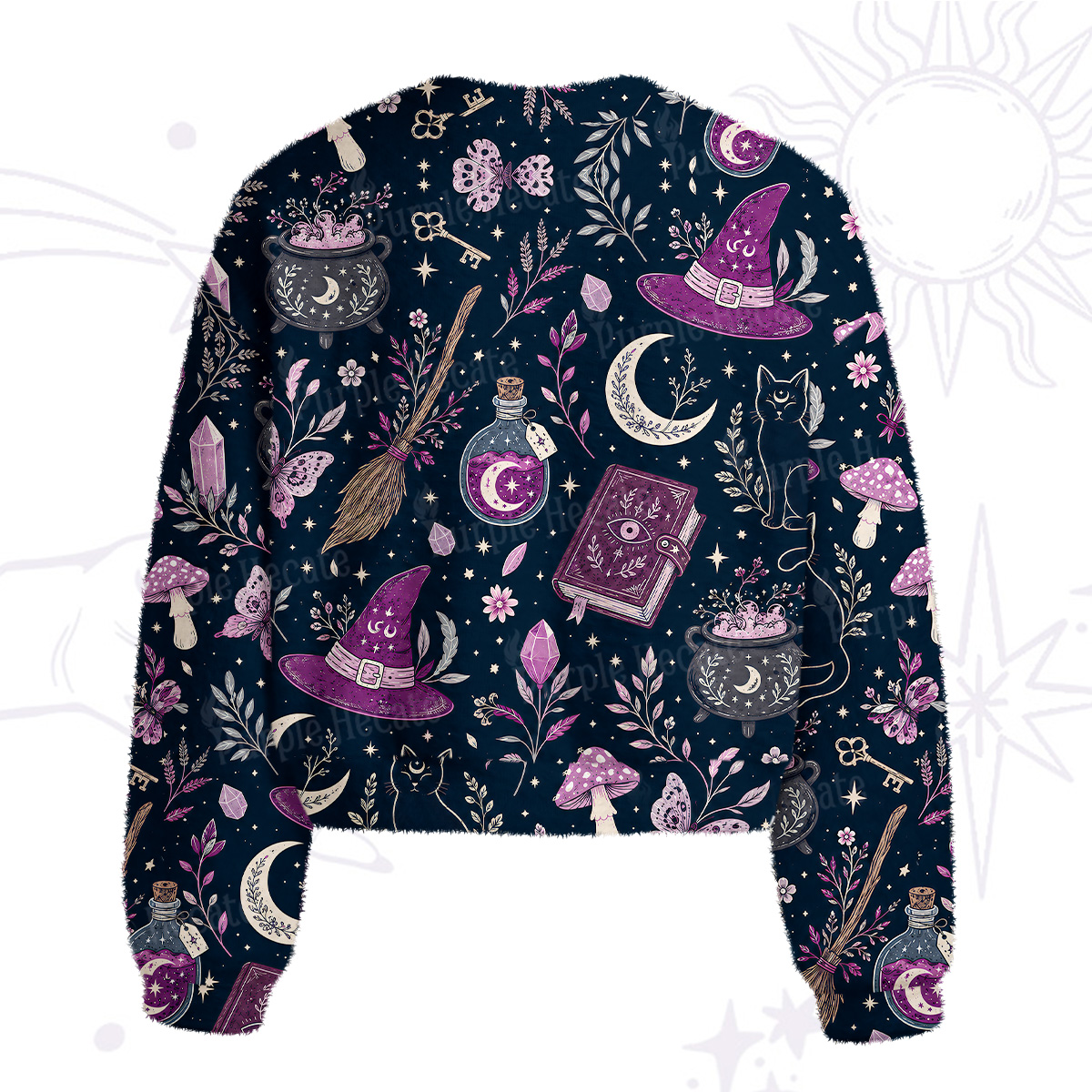 Purplehecate Witchcraft Spellbook Fuzzy Crewneck Sweater