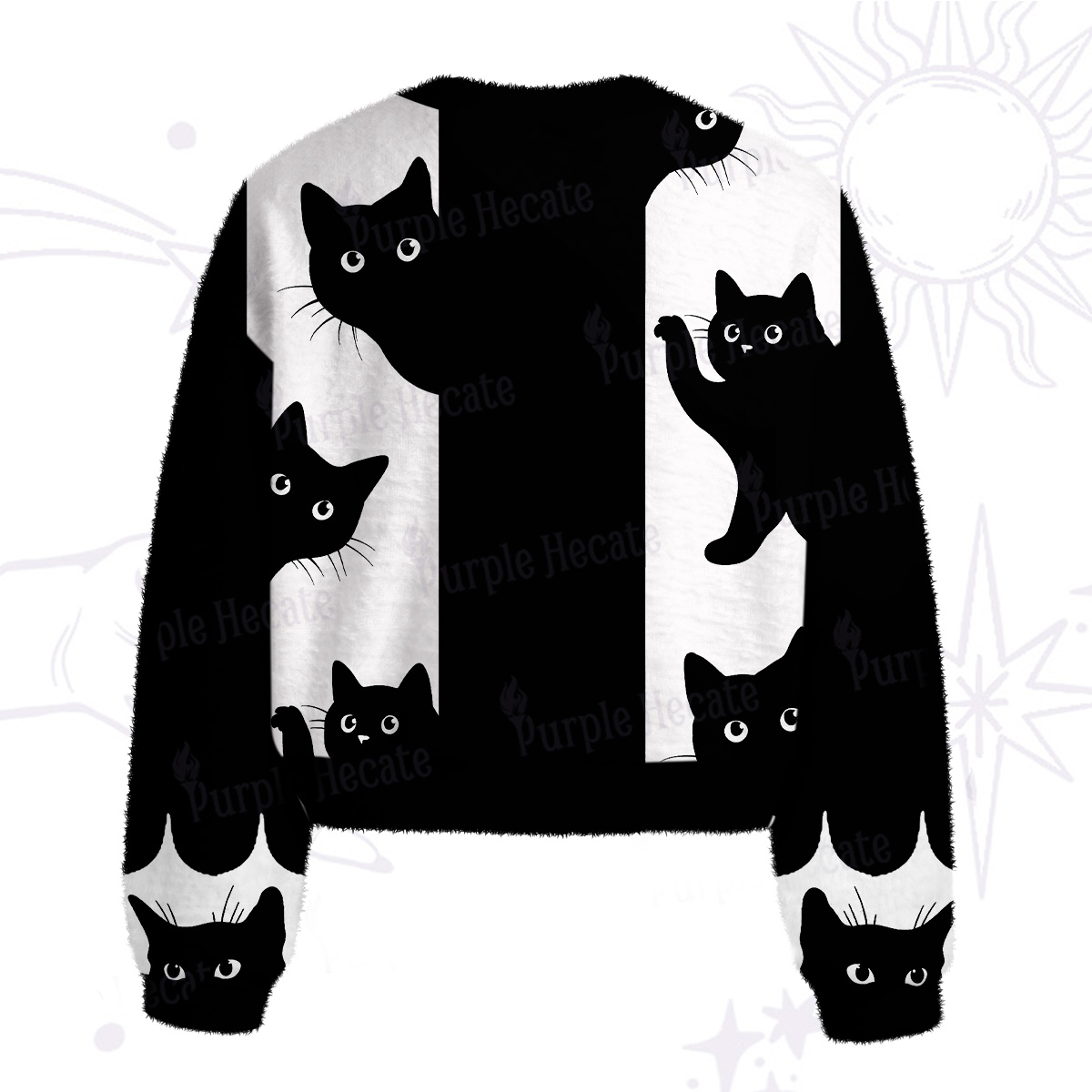 Purplehecate Peekaboo Cats Fuzzy Crewneck Sweater
