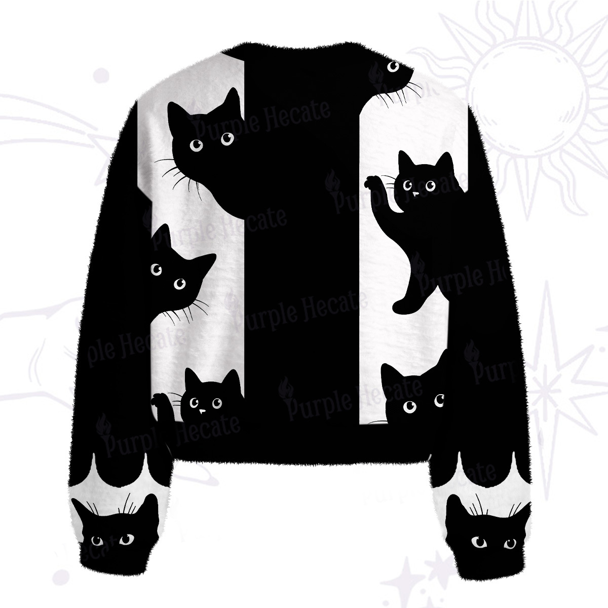 Purplehecate Peekaboo Cats Fuzzy Crewneck Sweater