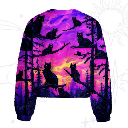 Purplehecate Twilight Forest Guardian Cat Fuzzy Crewneck Sweater
