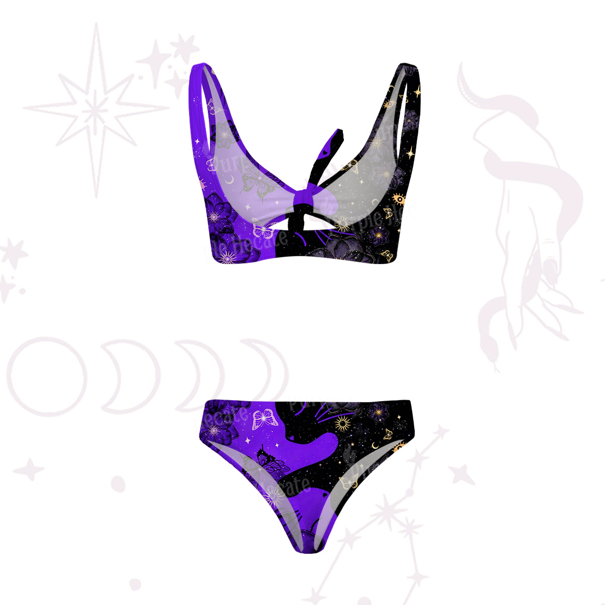 Purplehecate Starlit Cats & Butterflies Versa-Tie Two-Piece Swimsuit